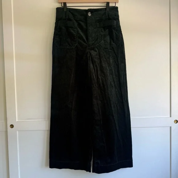 Anthropologie Maeve Colette Bow Corduroy Wide Crop Leg Pants 28 Forest Green - Picture 11 of 14